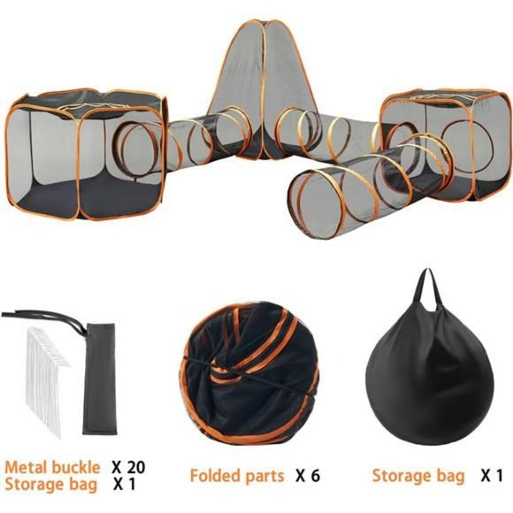 6-in-1 Cat Tent with Cat Tunnel for Indoor and Outdoor, Portable Cat Playpen - Picture 11 of 12